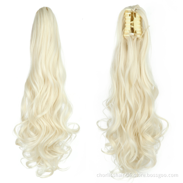 Wholesale Grey Curl Natural Wave Claw-Clip Drawstring Ponytail Extension Hairpiece Synthetic Hair Ponytails For Women Girl